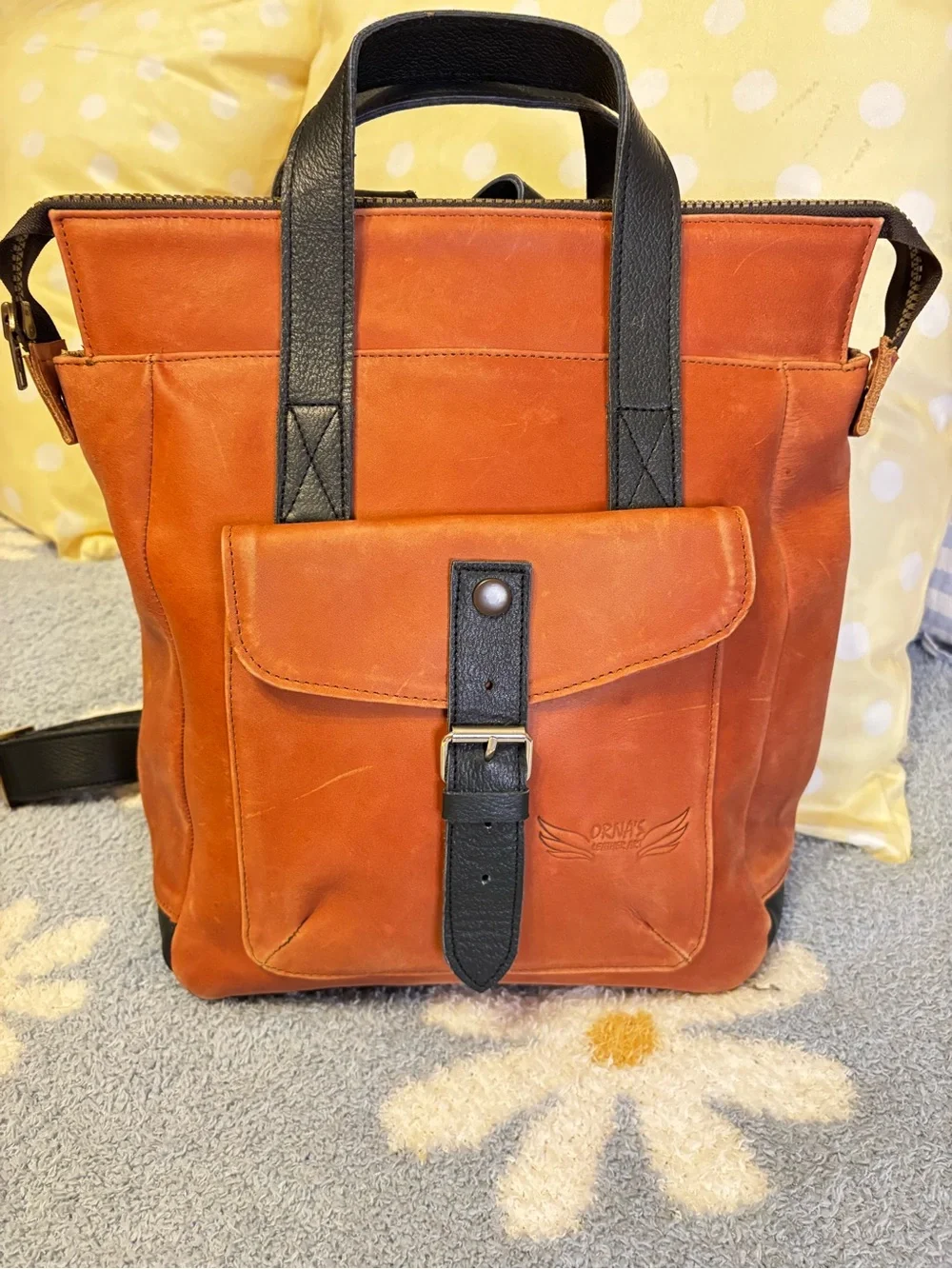 ORNA'S Mini SWAN Everyday leather backpack in Red Cognac